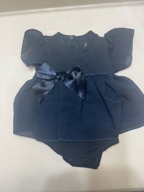 Navy Bow Chiffon Baby Dress